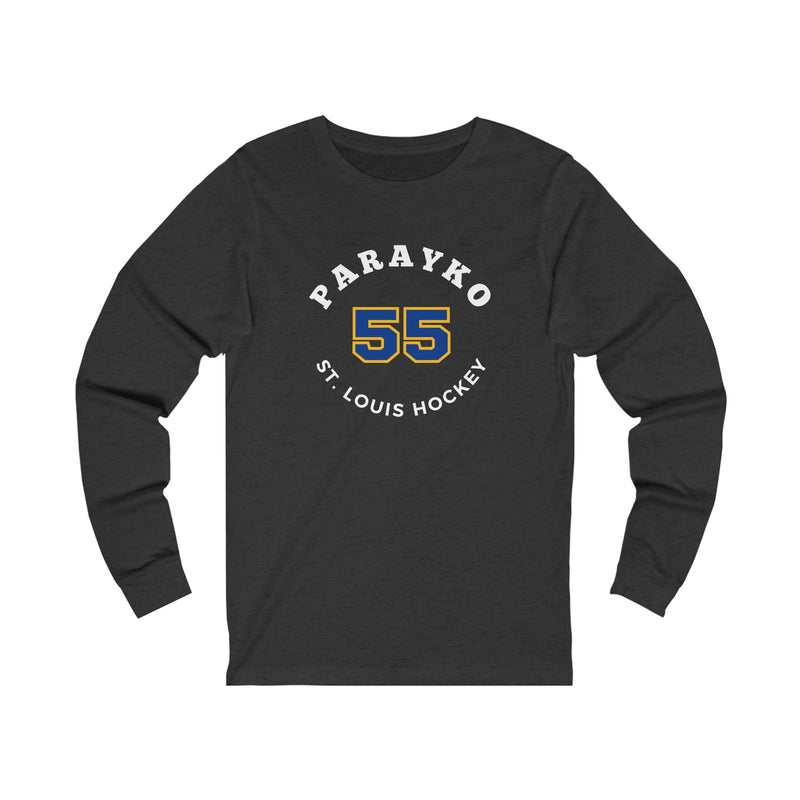 Parayko 55 St. Louis Hockey Number Arch Design Unisex Jersey Long Sleeve Shirt