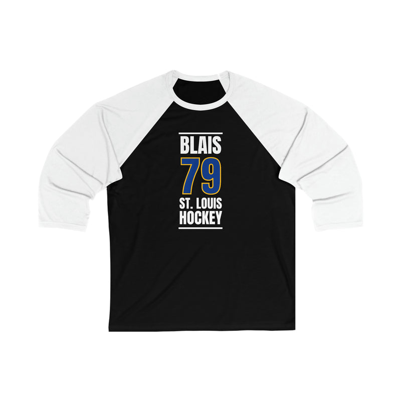 Blais 79 St. Louis Hockey Blue Vertical Design Unisex Tri-Blend 3/4 Sleeve Raglan Baseball Shirt