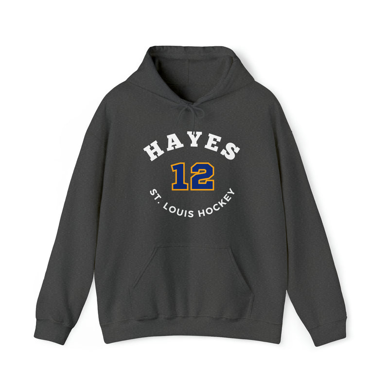 Hayes 12 St. Louis Hockey Number Arch Design Unisex Hooded Sweatshirt