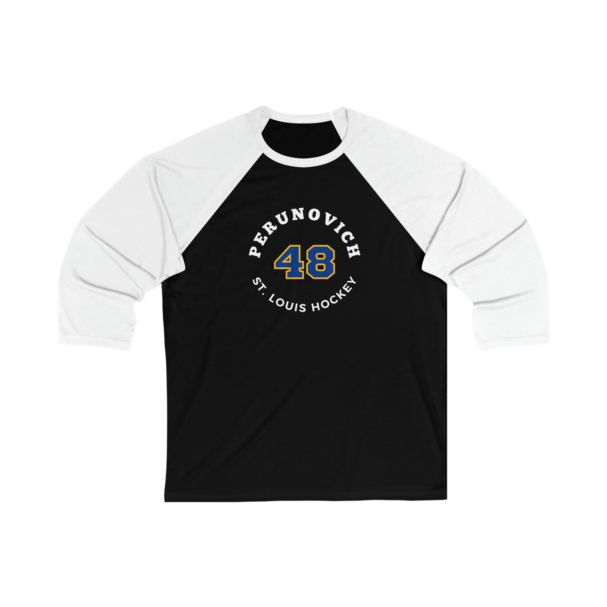 Perunovich 48 St. Louis Hockey Number Arch Design Unisex Tri-Blend 3/4 Sleeve Raglan Baseball Shirt