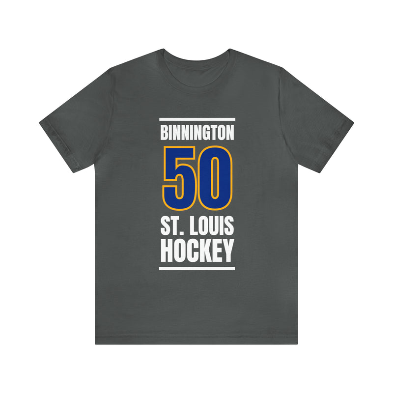 Binnington 50 St. Louis Hockey Blue Vertical Design Unisex T-Shirt