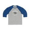 Tucker 75 St. Louis Hockey Number Arch Design Unisex Tri-Blend 3/4 Sleeve Raglan Baseball Shirt