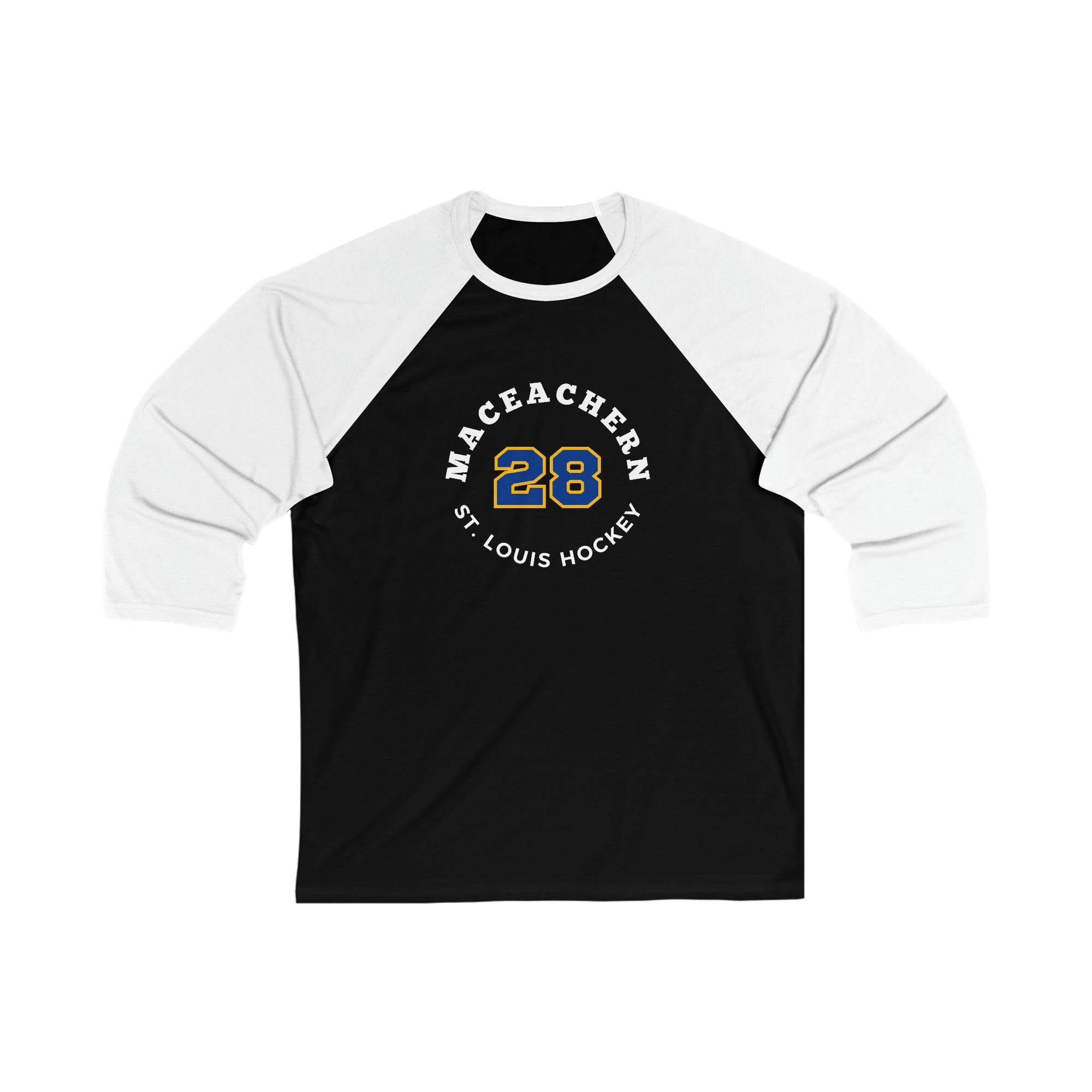 MacEachern 28 St. Louis Hockey Number Arch Design Unisex Tri-Blend 3/4 Sleeve Raglan Baseball Shirt