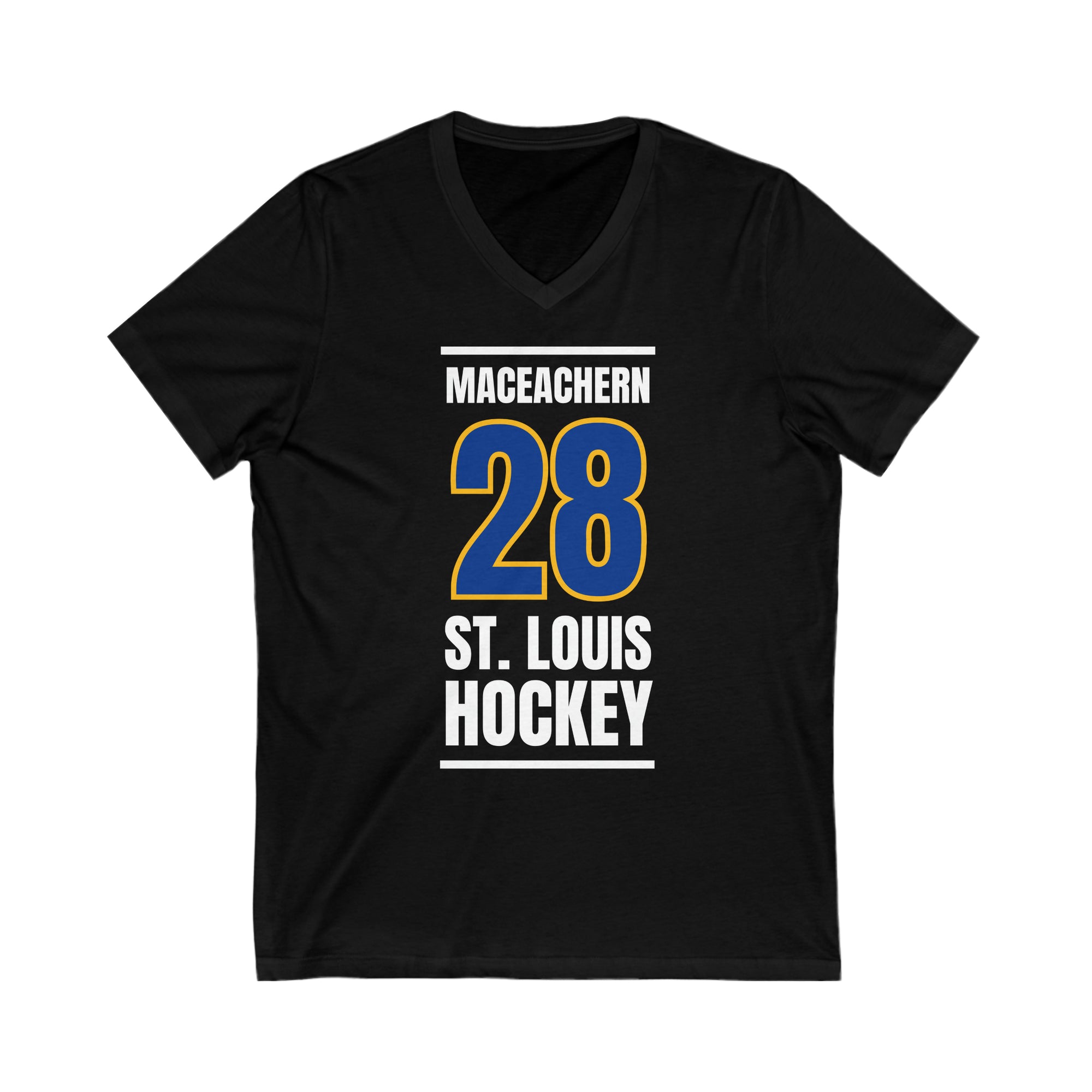 MacEachern 28 St. Louis Hockey Blue Vertical Design Unisex V-Neck Tee
