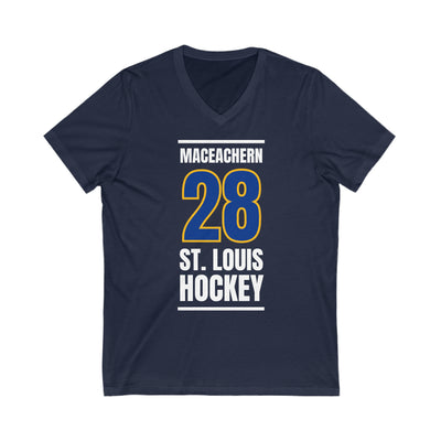 MacEachern 28 St. Louis Hockey Blue Vertical Design Unisex V-Neck Tee