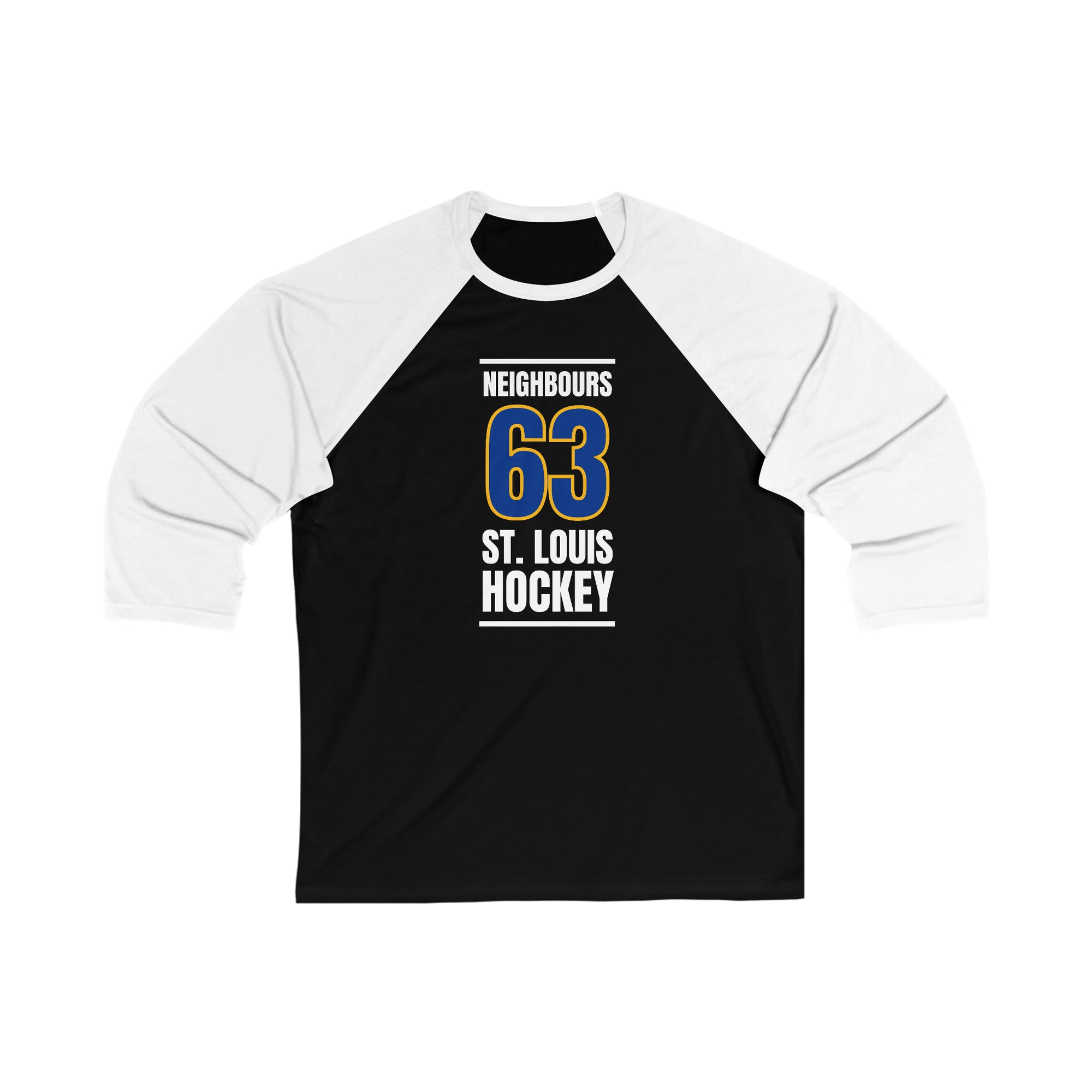 Neighbours 63 St. Louis Hockey Blue Vertical Design Unisex Tri-Blend 3/4 Sleeve Raglan Baseball Shirt