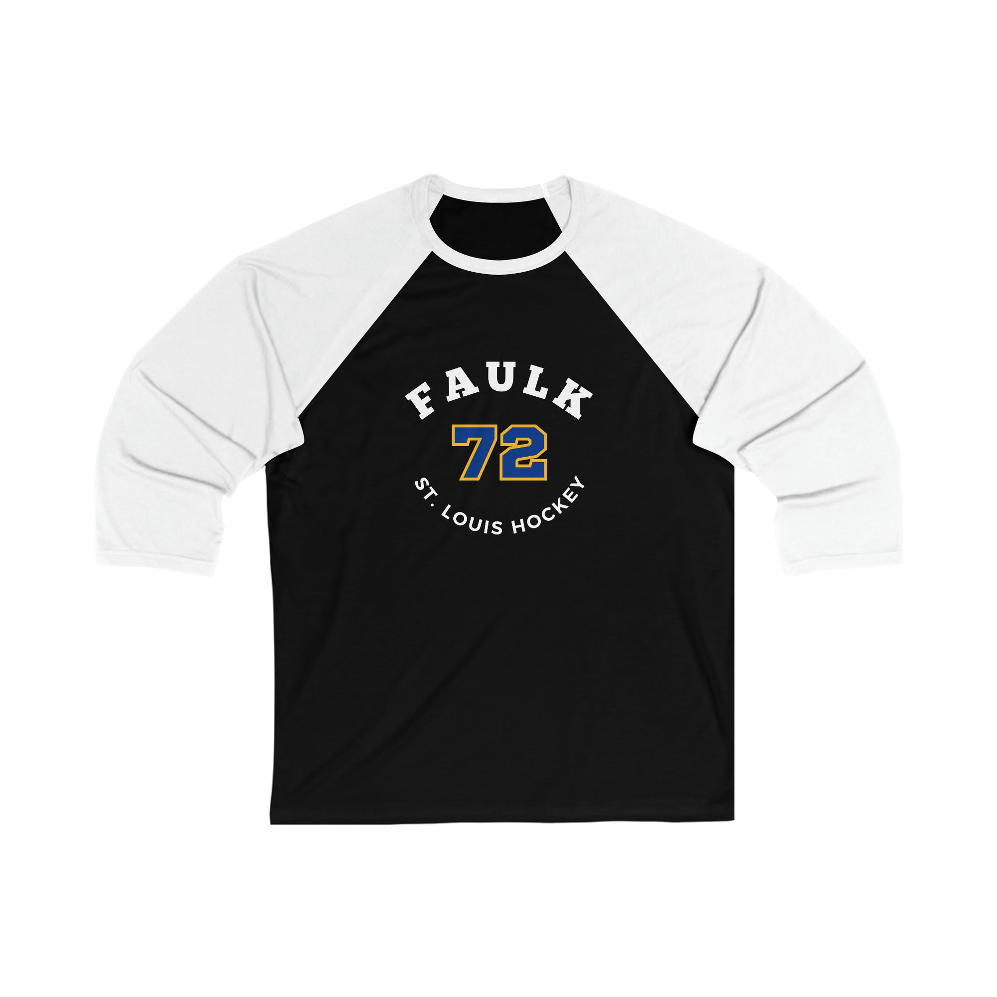 Faulk 72 St. Louis Hockey Number Arch Design Unisex Tri-Blend 3/4 Sleeve Raglan Baseball Shirt