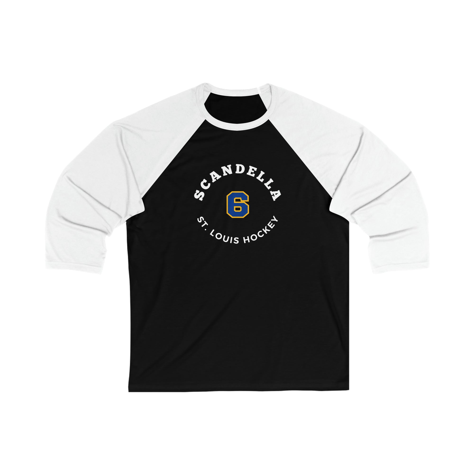 Scandella 6 St. Louis Hockey Number Arch Design Unisex Tri-Blend 3/4 Sleeve Raglan Baseball Shirt