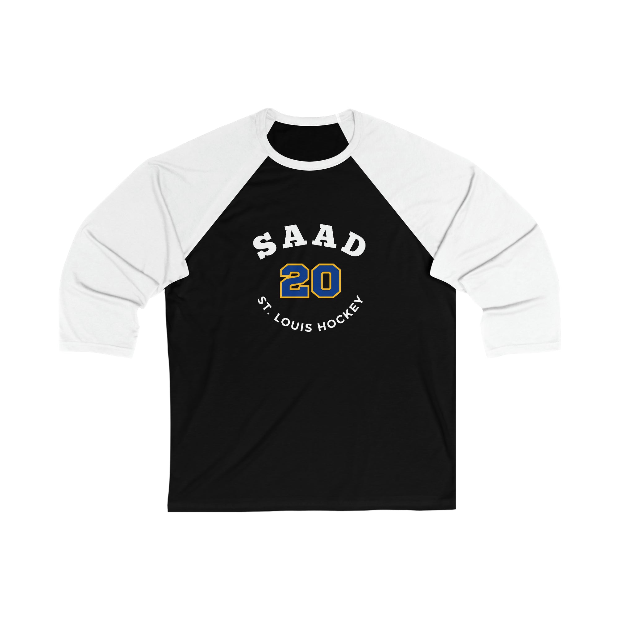 Saad 20 St. Louis Hockey Number Arch Design Unisex Tri-Blend 3/4 Sleeve Raglan Baseball Shirt