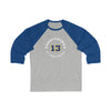 Toropchenko 13 St. Louis Hockey Number Arch Design Unisex Tri-Blend 3/4 Sleeve Raglan Baseball Shirt