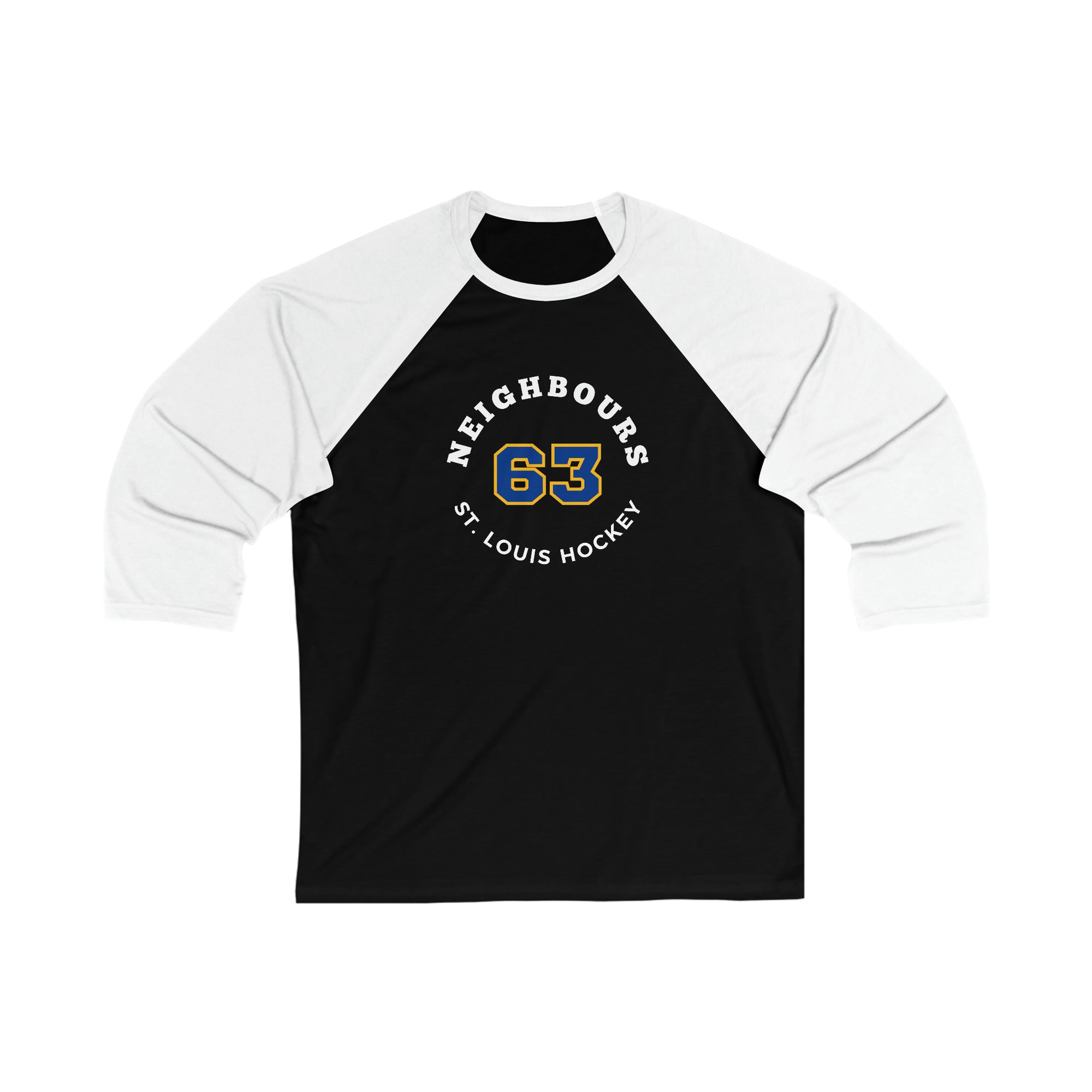 Neighbours 63 St. Louis Hockey Number Arch Design Unisex Tri-Blend 3/4 Sleeve Raglan Baseball Shirt