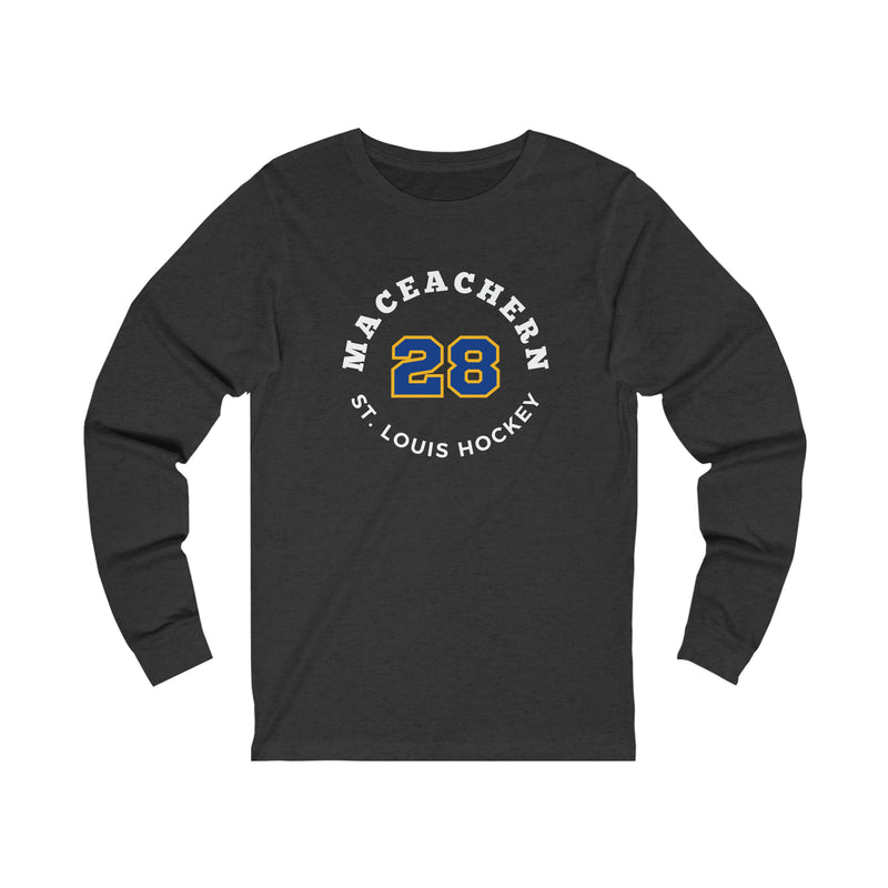 MacEachern 28 St. Louis Hockey Number Arch Design Unisex Jersey Long Sleeve Shirt