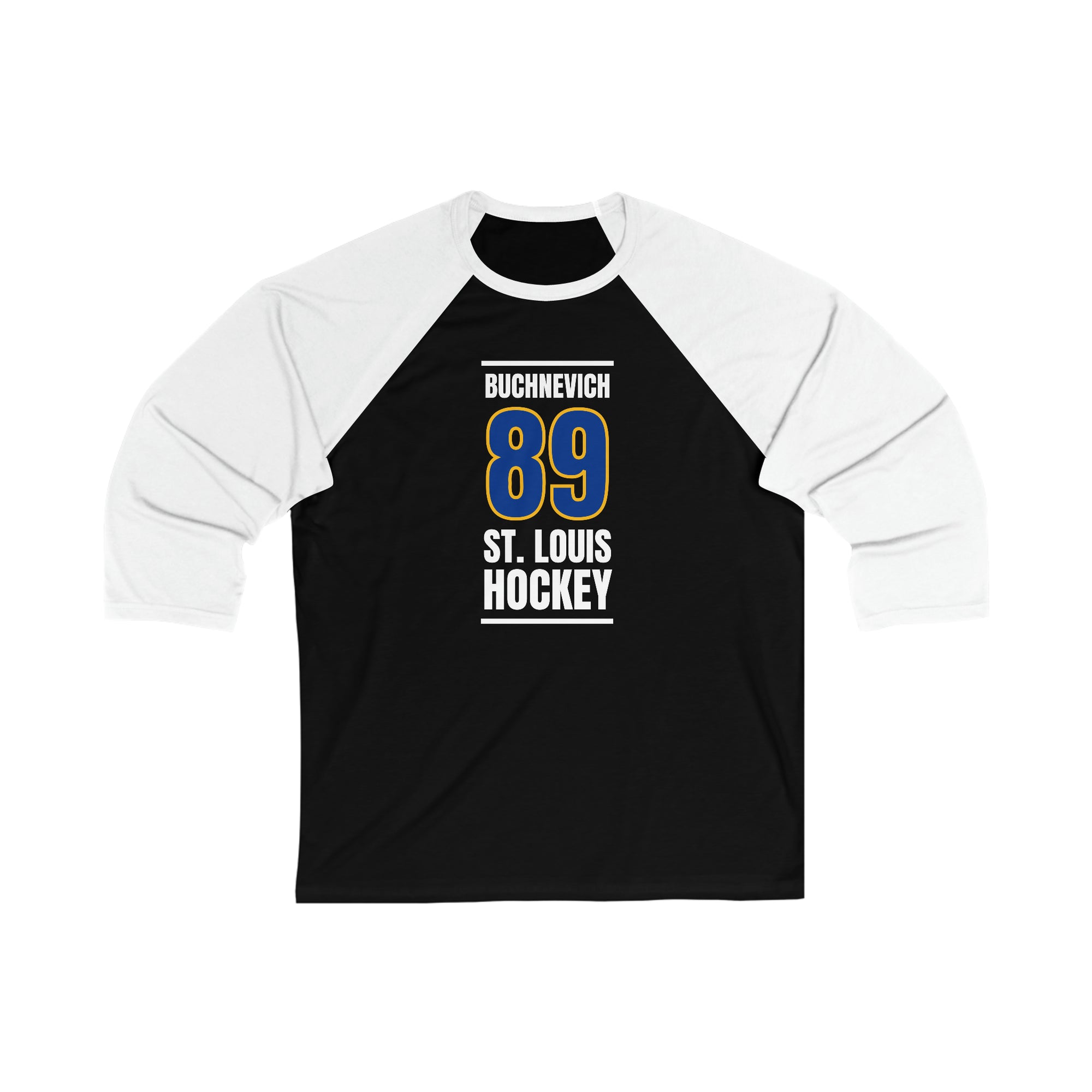 Buchnevich 89 St. Louis Hockey Blue Vertical Design Unisex Tri-Blend 3/4 Sleeve Raglan Baseball Shirt