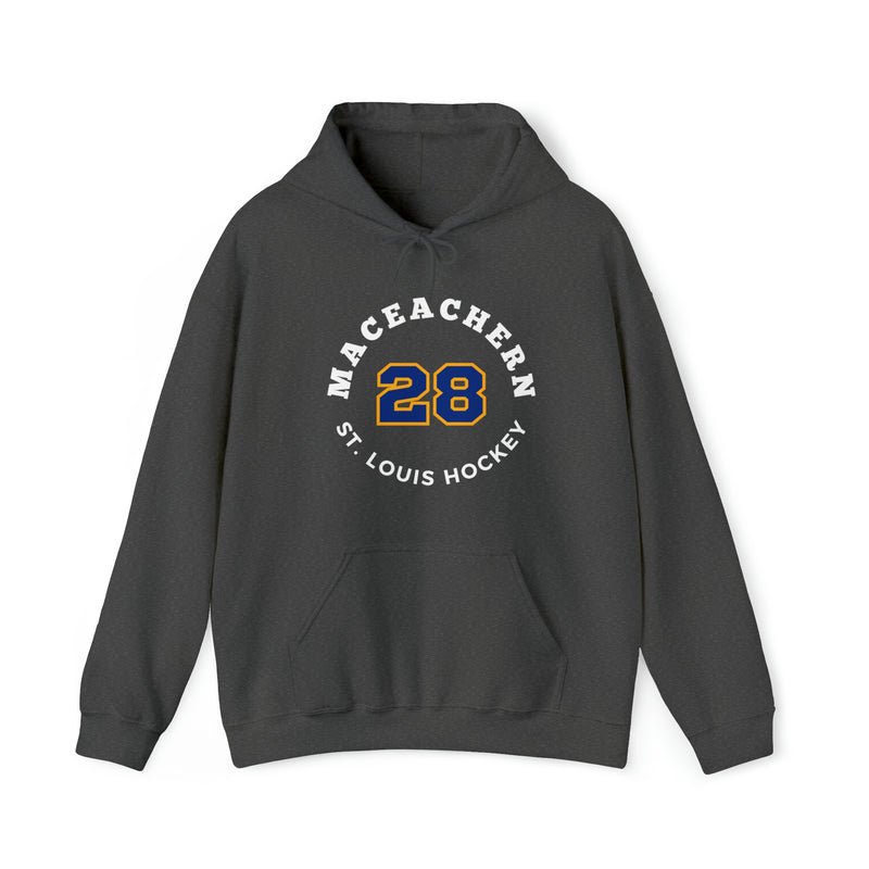 MacEachern 28 St. Louis Hockey Number Arch Design Unisex Hooded Sweatshirt