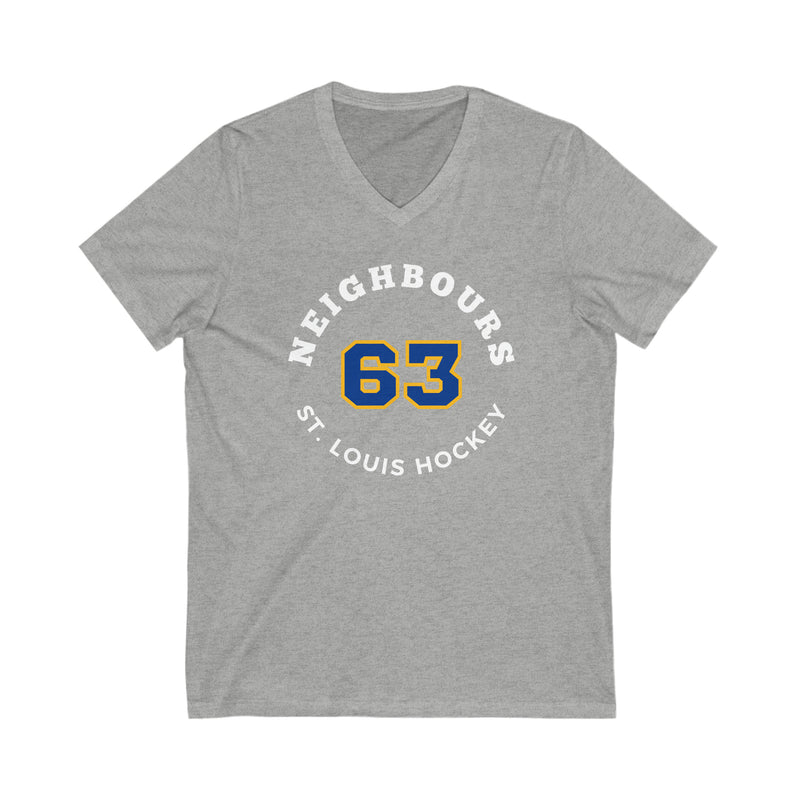 Neighbours 63 St. Louis Hockey Number Arch Design Unisex V-Neck Tee