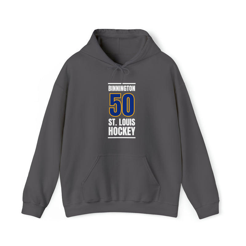 Binnington 50 St. Louis Hockey Blue Vertical Design Unisex Hooded Sweatshirt