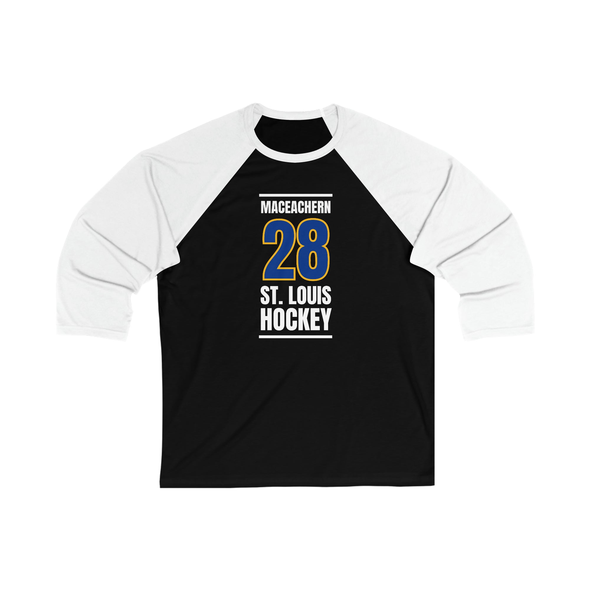 MacEachern 28 St. Louis Hockey Blue Vertical Design Unisex Tri-Blend 3/4 Sleeve Raglan Baseball Shirt