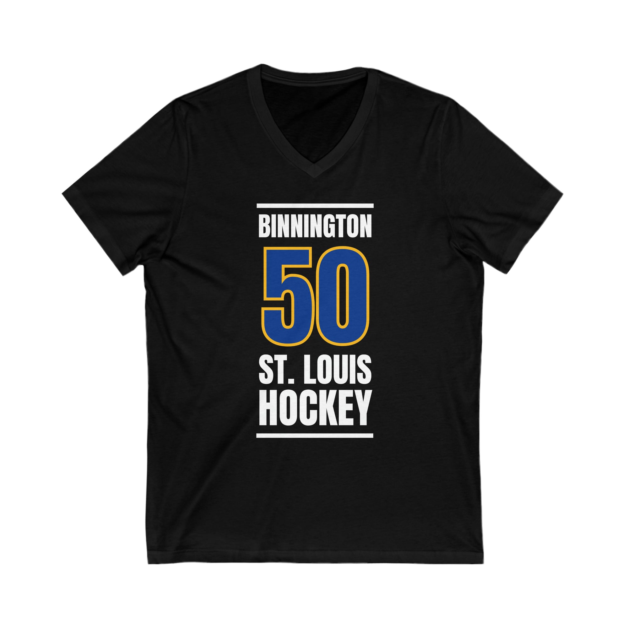 Binnington 50 St. Louis Hockey Blue Vertical Design Unisex V-Neck Tee
