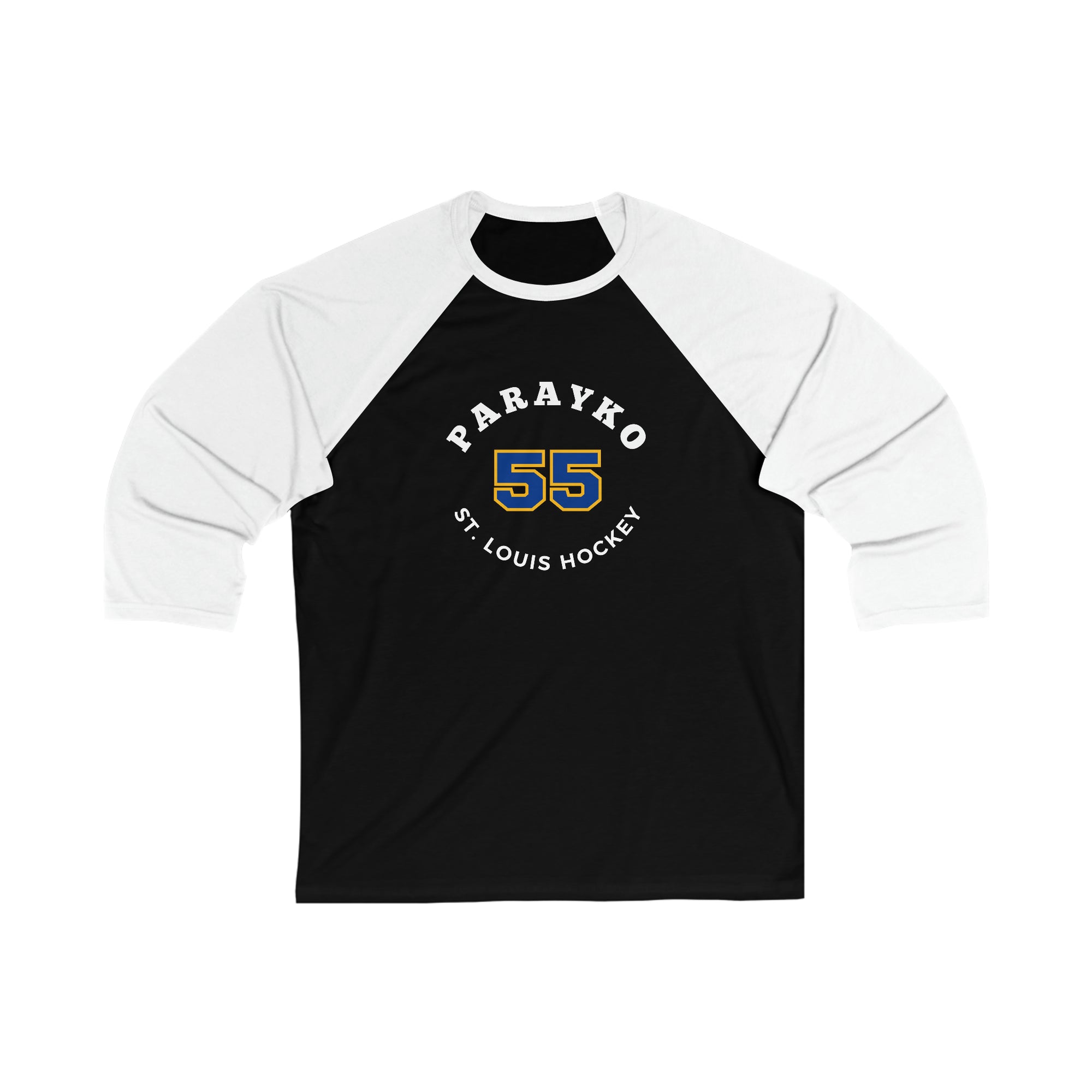 Parayko 55 St. Louis Hockey Number Arch Design Unisex Tri-Blend 3/4 Sleeve Raglan Baseball Shirt