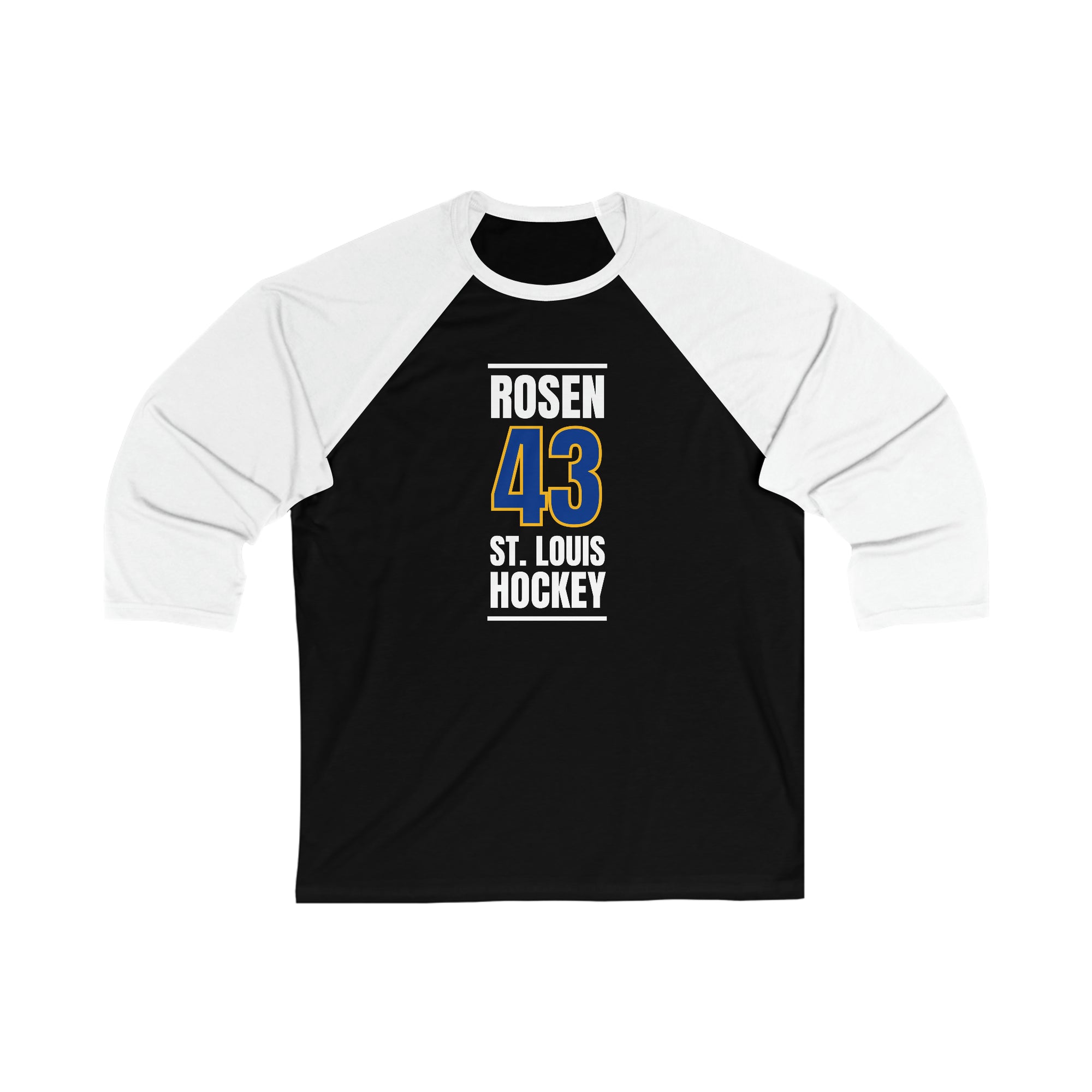 Rosen 43 St. Louis Hockey Blue Vertical Design Unisex Tri-Blend 3/4 Sleeve Raglan Baseball Shirt