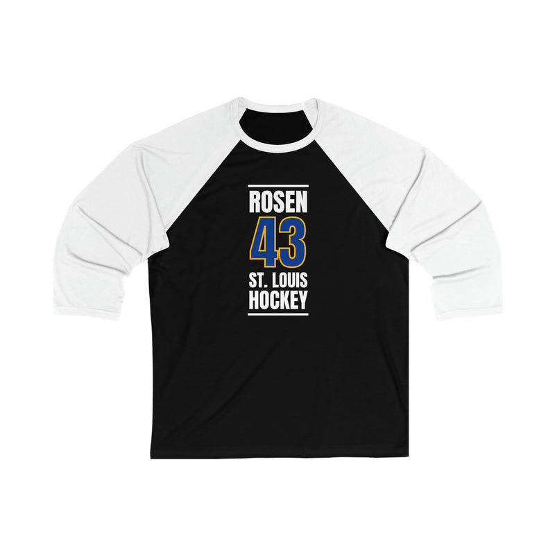 Rosen 43 St. Louis Hockey Blue Vertical Design Unisex Tri-Blend 3/4 Sleeve Raglan Baseball Shirt