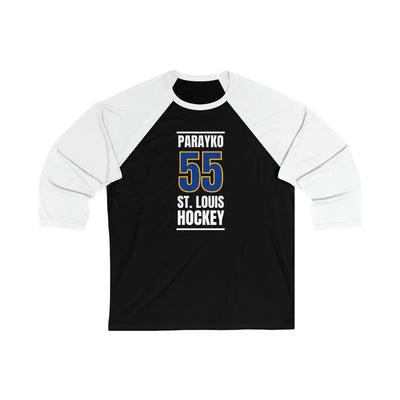 Parayko 55 St. Louis Hockey Blue Vertical Design Unisex Tri-Blend 3/4 Sleeve Raglan Baseball Shirt