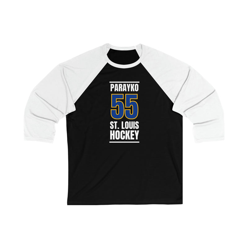 Parayko 55 St. Louis Hockey Blue Vertical Design Unisex Tri-Blend 3/4 Sleeve Raglan Baseball Shirt