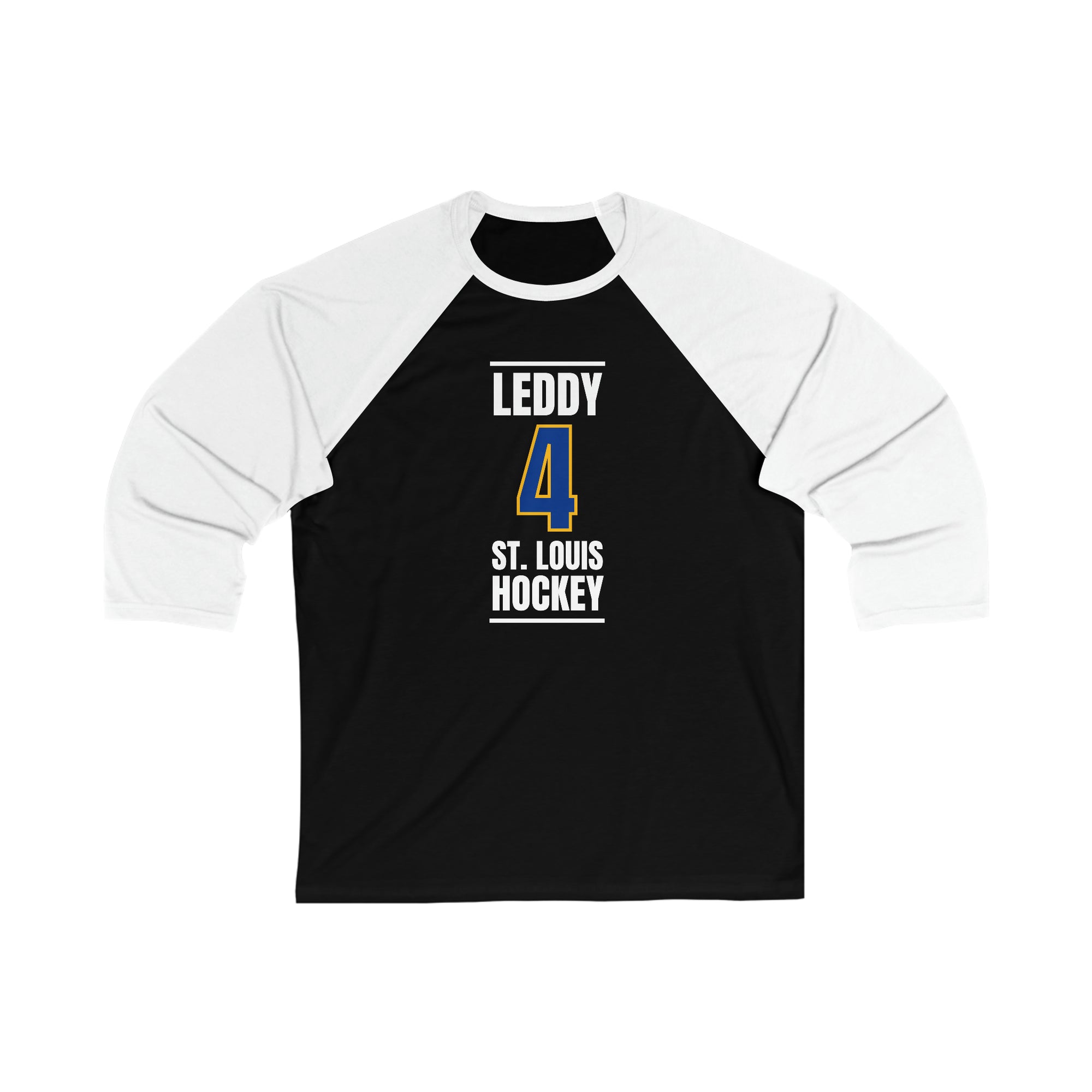 Leddy 4 St. Louis Hockey Blue Vertical Design Unisex Tri-Blend 3/4 Sleeve Raglan Baseball Shirt