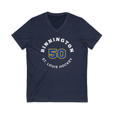 Binnington 50 St. Louis Hockey Number Arch Design Unisex V-Neck Tee