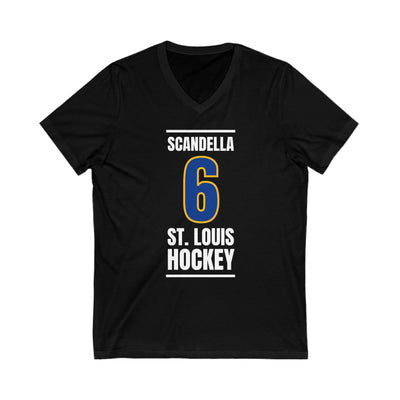 Scandella 6 St. Louis Hockey Blue Vertical Design Unisex V-Neck Tee