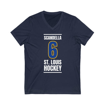 Scandella 6 St. Louis Hockey Blue Vertical Design Unisex V-Neck Tee