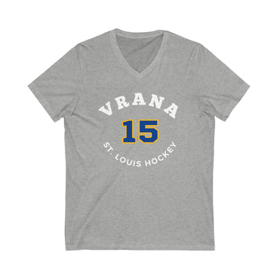 Vrana 15 St. Louis Hockey Number Arch Design Unisex V-Neck Tee