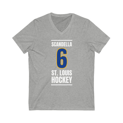 Scandella 6 St. Louis Hockey Blue Vertical Design Unisex V-Neck Tee