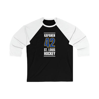 Kapanen 42 St. Louis Hockey Blue Vertical Design Unisex Tri-Blend 3/4 Sleeve Raglan Baseball Shirt