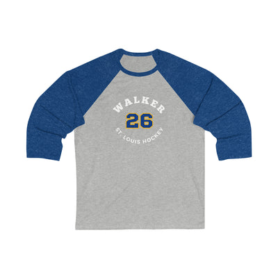 Walker 26 St. Louis Hockey Number Arch Design Unisex Tri-Blend 3/4 Sleeve Raglan Baseball Shirt