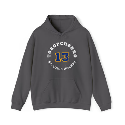 Toropchenko 13 St. Louis Hockey Number Arch Design Unisex Hooded Sweatshirt