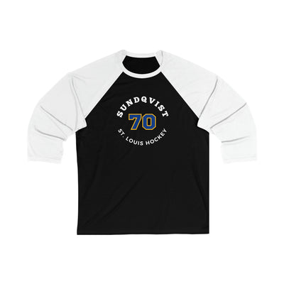 Sundqvist 70 St. Louis Hockey Number Arch Design Unisex Tri-Blend 3/4 Sleeve Raglan Baseball Shirt