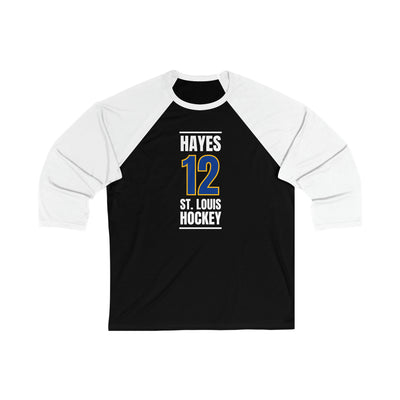 Hayes 12 St. Louis Hockey Blue Vertical Design Unisex Tri-Blend 3/4 Sleeve Raglan Baseball Shirt