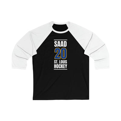 Saad 20 St. Louis Hockey Blue Vertical Design Unisex Tri-Blend 3/4 Sleeve Raglan Baseball Shirt