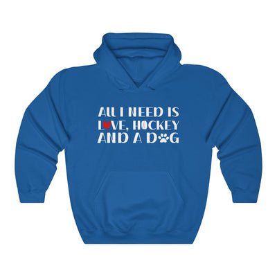 "All I Need Is Love, Hockey And A Dog" Unisex Hooded Sweatshirt